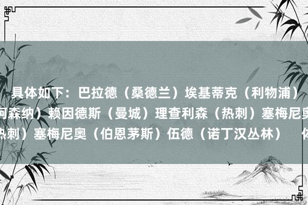 具体如下：巴拉德（桑德兰）埃基蒂克（利物浦）哈兰德（曼城）拉亚（阿森纳）赖因德斯（曼城）理查利森（热刺）塞梅尼奥（伯恩茅斯）伍德（诺丁汉丛林）    体育赛事直播