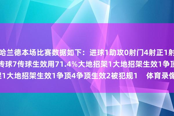 哈兰德本场比赛数据如下:进球1助攻0射门4射正1射偏3丢失球权4触球14传球7传球生效用71.4%大地招架1大地招架生效1争顶4争顶生效2被犯规1 体育录像/图片